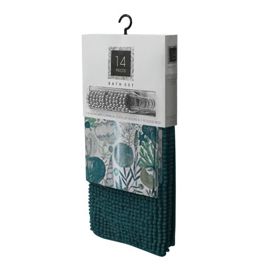 14PC COASTEL BATHROOM CURTAIN+MAT SET