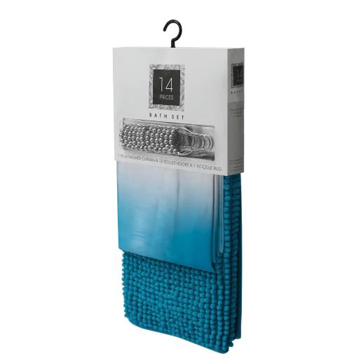 14PC CURTAIN+BATHROOM MAT SET SOLID AZ.