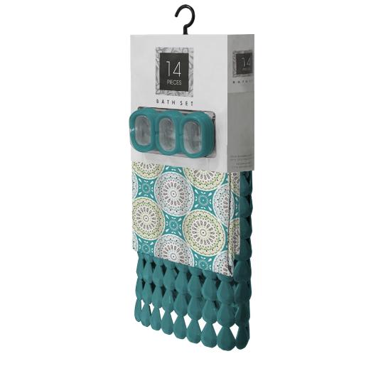 14PC ECHOL TEA BATHROOM CURTAIN+MAT SET