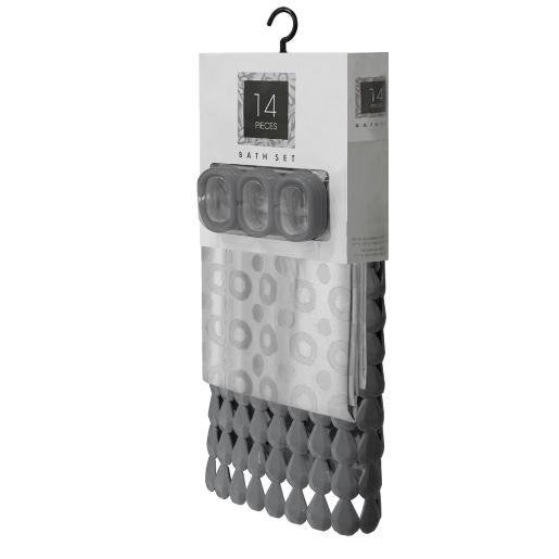 SET 14PC CORTINA+ALFOMBRA BANO GREY