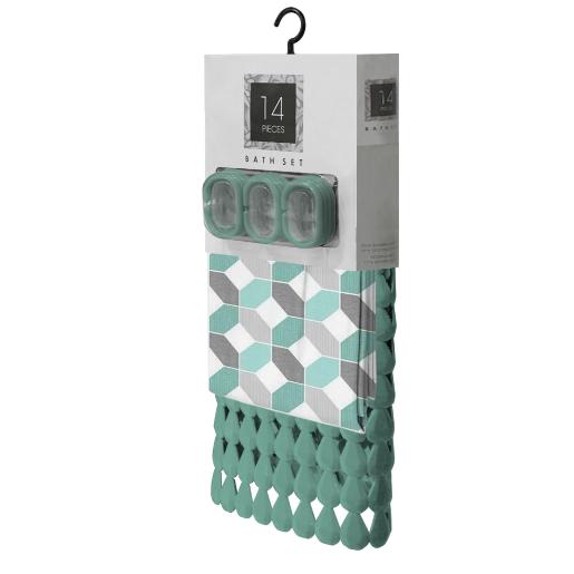 14PC HEXO BATHROOM CURTAIN+MAT SET