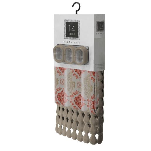 14PC MEDALLION BATHROOM CURTAIN+MAT SET