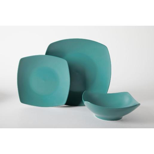 Zen Square Dinnerware Set, Teal, 12 Pieces