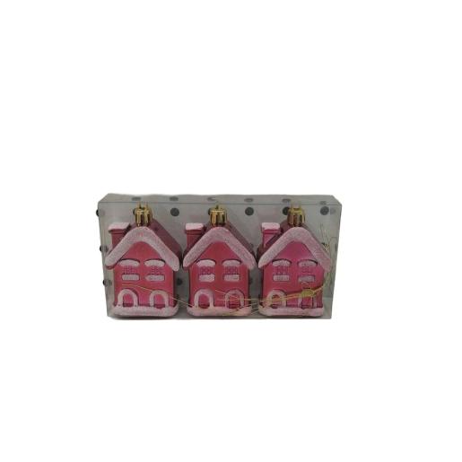 NAV. PENDANT SET OF 3 HOUSES 7 CM RED