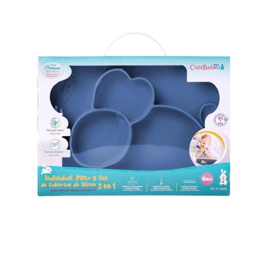 3-IN-1 SILICONE PLATE/CUTLERY SET