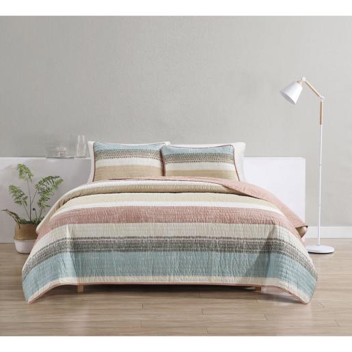 6PCS QUEEN STACKED LINE BEDSPREAD SET