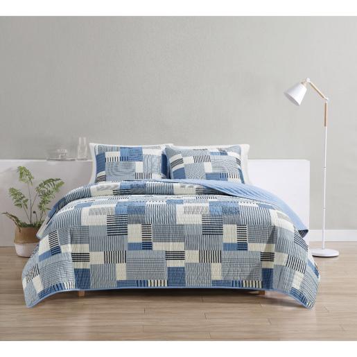 6PCS QUEEN BLOCKED GEO BEDSPREAD SET