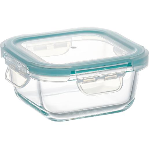 GLASS RECIPIENT WITH SQUARE LID 300ML AZ.