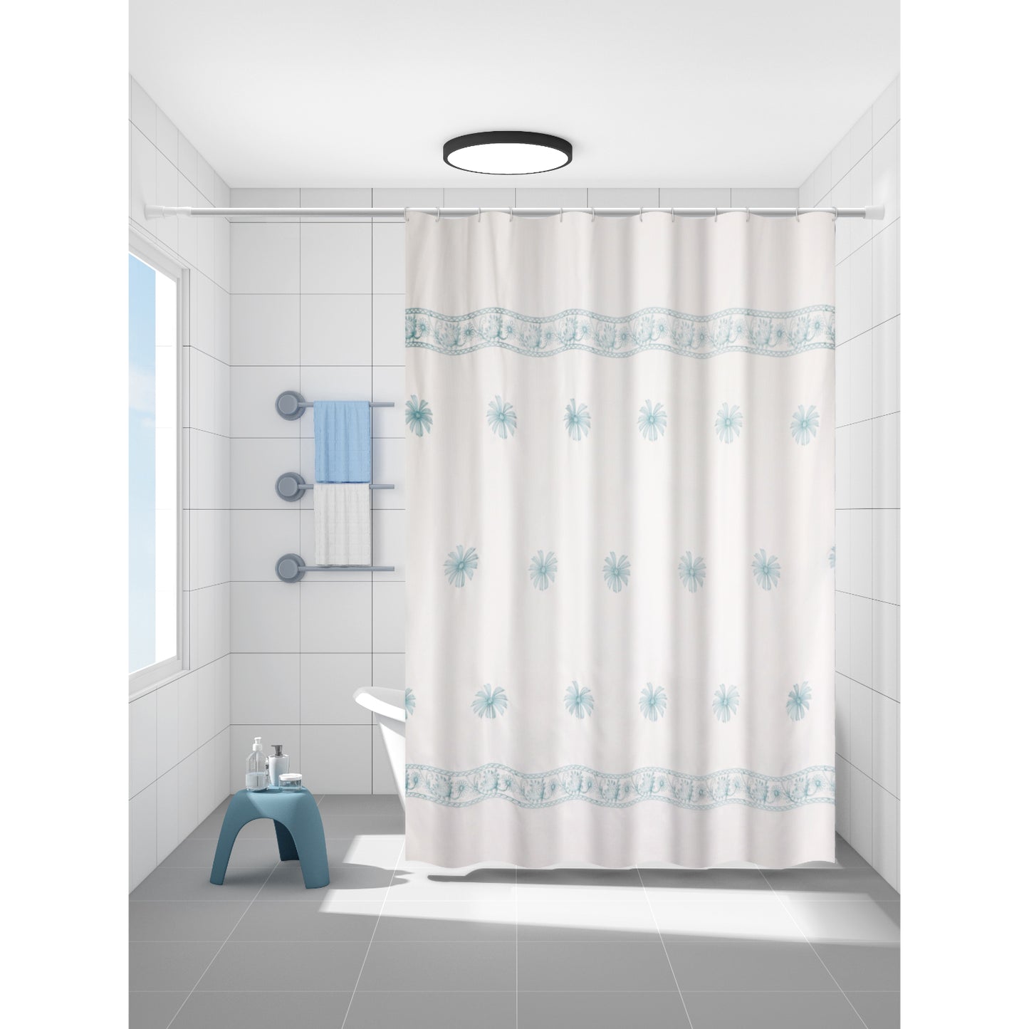 Cortina para Baño Modernhouse Bordado Floral Azul – 178 x 183 cm