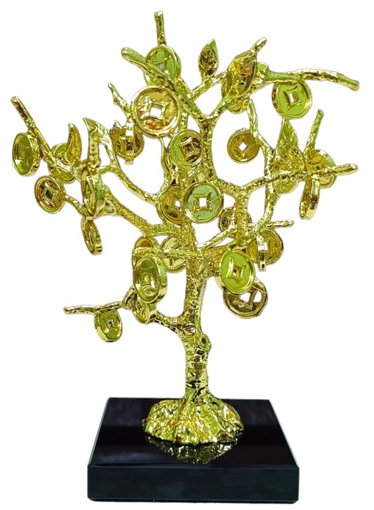 Figura Decorativa Árbol de la Abundancia Metal Dorado 10x25cm