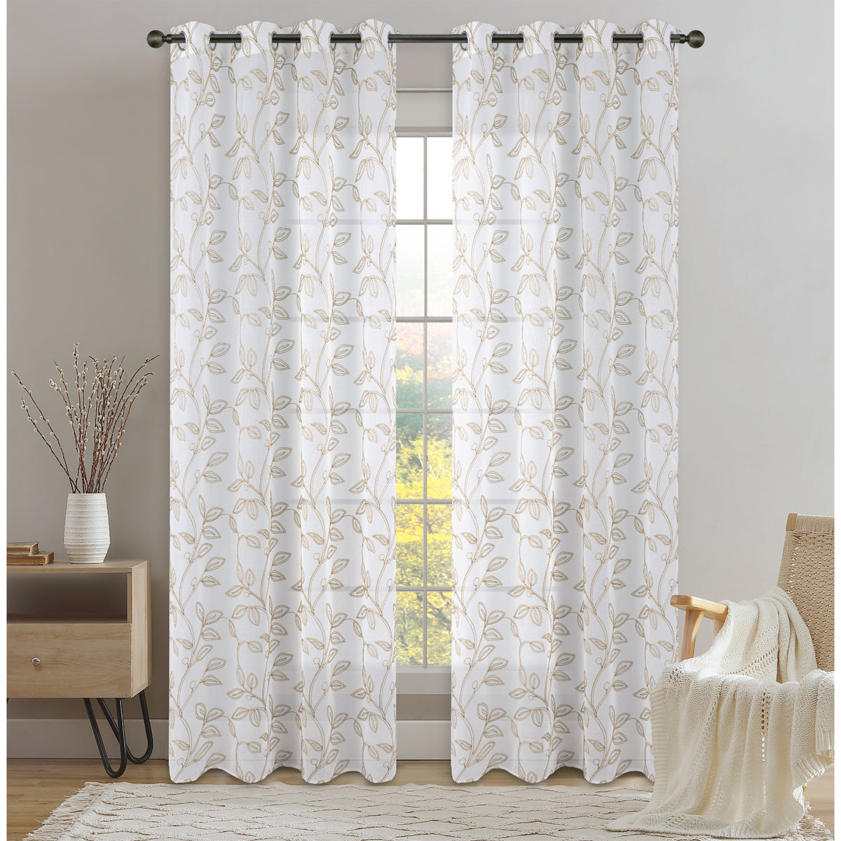 CORTINA SHEER CBORDADO CAFE 53X90