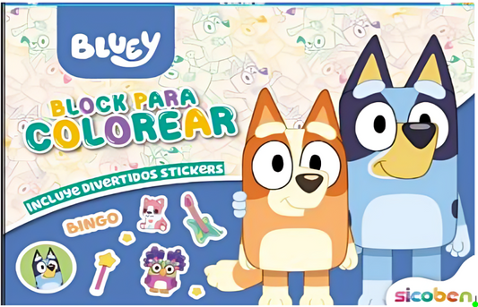 Libro de Colorear Bluey con Stickers 24 Páginas 197x270 mm Papel 100% SICOBEN