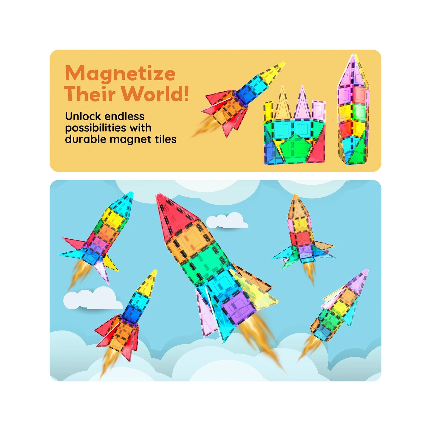 32PCS MAGNETIC TILES ROCKET SET