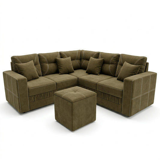 Seccional Memphis con Taburete Baúl Café 4 Pzas