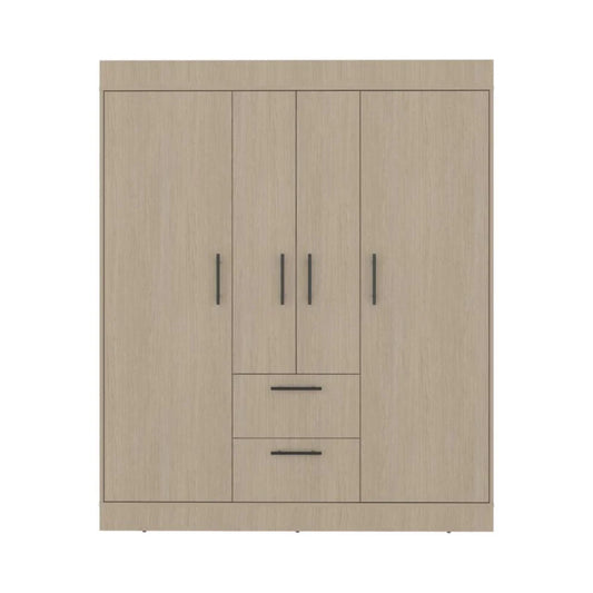 armario beige frontal con puertas y cajones, ideal para almacenamiento