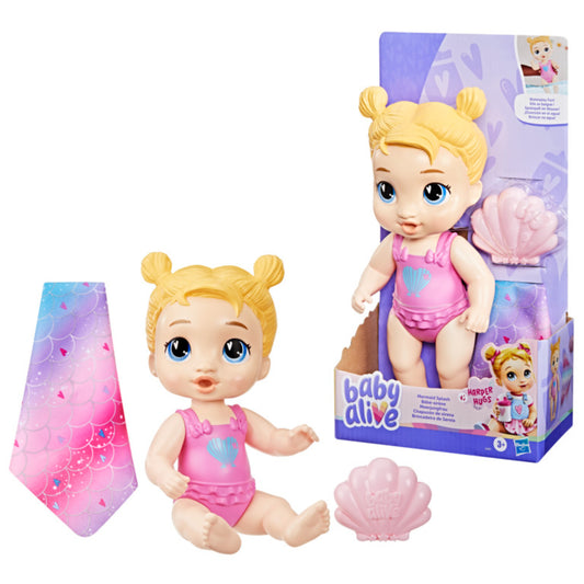 Muñeca Baby Alive la sirena con traje de baño rosa y cola colorida
