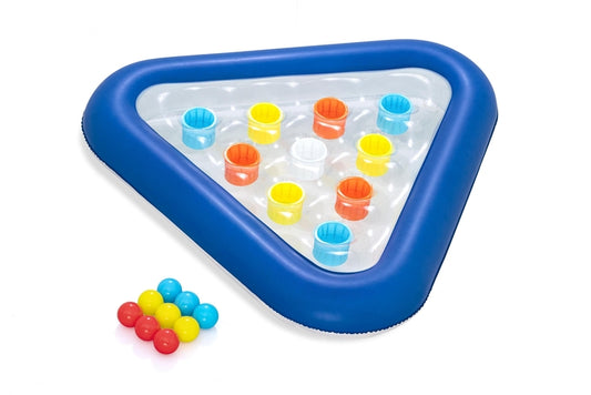 Juego de pong para piscina triangular, color azul con pelotas de colores