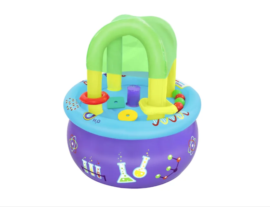mesa de actividades Bestway para aprender, color azul y verde, vista frontal, juguete inflable para niños