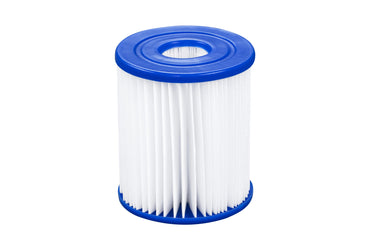 Filtro de piscina desmontable redonda 3.66x0.76 metros, color blanco con azul, vista lateral