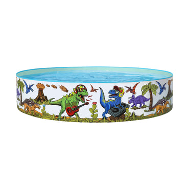 piscina infantil dinosaurio redonda, vista lateral con dinosaurios divertidos