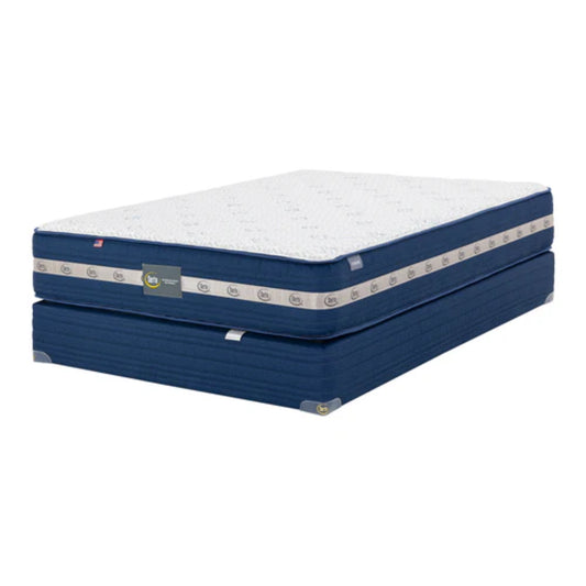 Colchón SERTA Cama King, vista lateral con diseño azul y blanco, ideal para un descanso cómodo