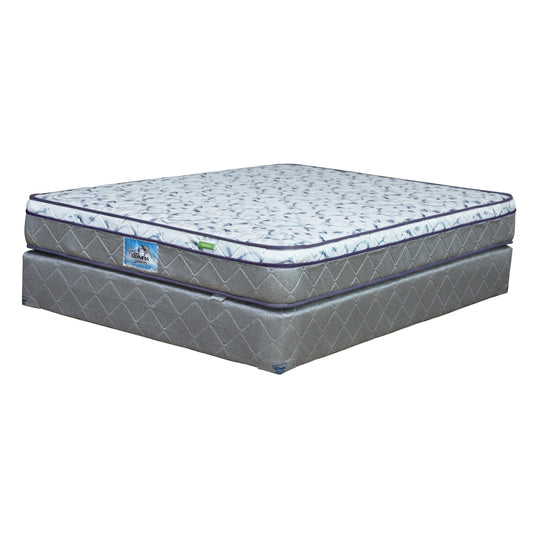 Cama Queen OLYMPIA, colchón gris con diseño, visión frontal y elegante