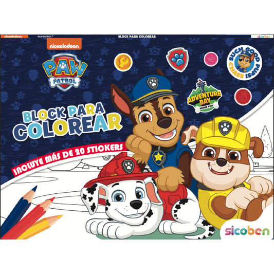 Block para colorear canina patrulla, personajes divertidos y stickers incluidos