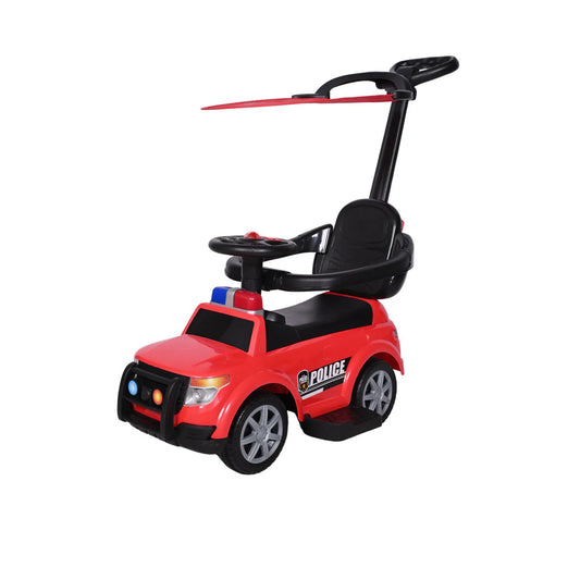 Carro de policía rojo, frontal con manillar, ideal para niños