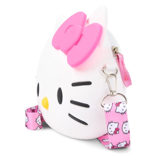 Cartera en forma de Kitty blanca con lazo rosa y correa ajustable