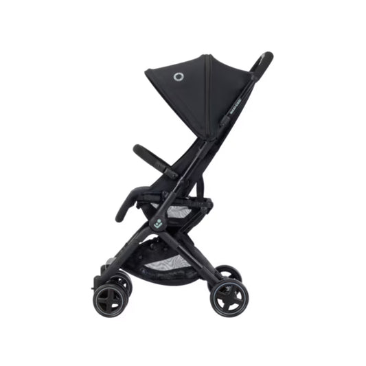 Coche Maxi Cosi negro lateral con asiento ajustable y capota plegable
