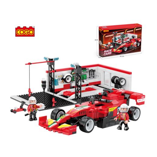 Set de bloques COGO Fórmula 1 rojo, modelo de auto de carrera con mecánicos