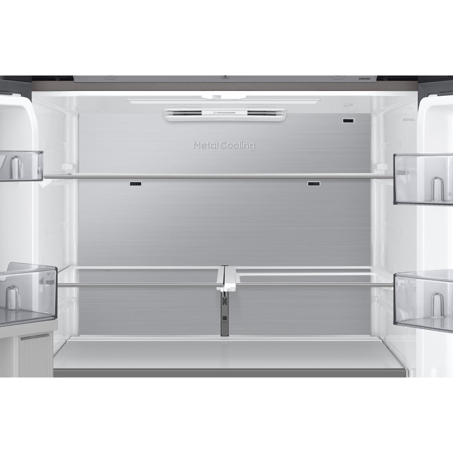 Interior de la refrigeradora grande Samsung con tecnología Metal Cooling, ideal para comprar refrigeradora grande en Honduras.