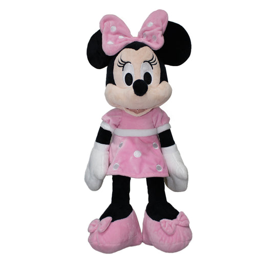 Peluche Minnie Mouse de color rosa, frente con vestido y lazo, ideal para niños