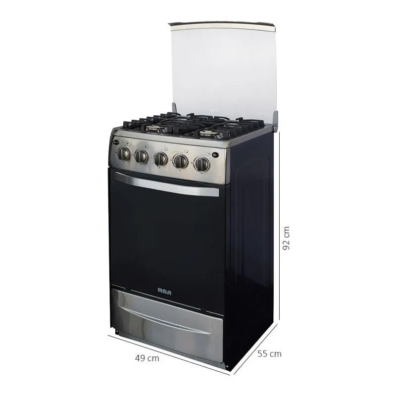Estufa a gas RCA 20 pulgadas con cinco quemadores y diseño moderno en color negro