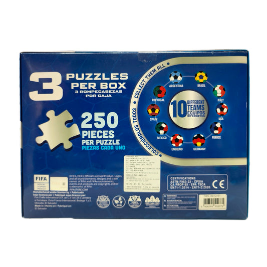 Rompecabezas de fútbol hoy, caja con 3 puzzles de 250 piezas cada uno