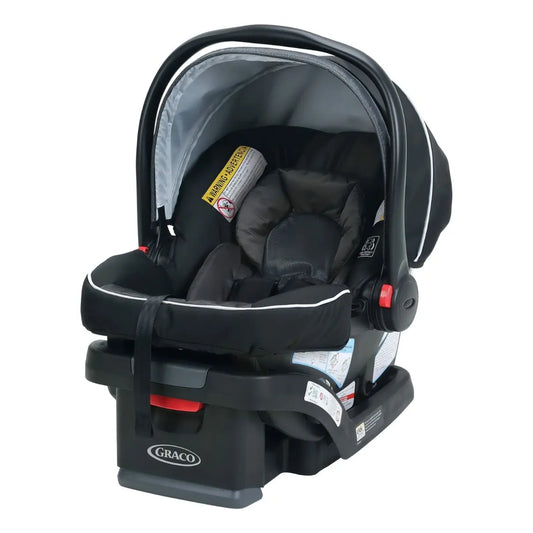 silla de auto Graco negra con base, vista lateral para bebés