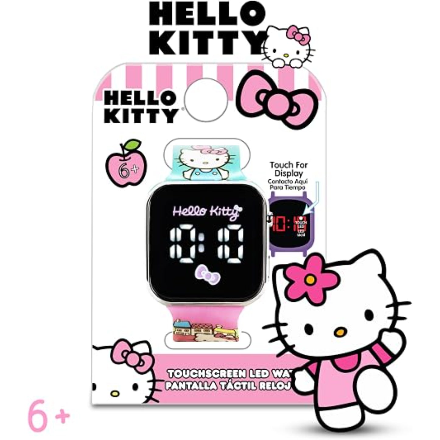 Reloj Hello Kitty rosa con pantalla táctil LED, diseño divertido para niños