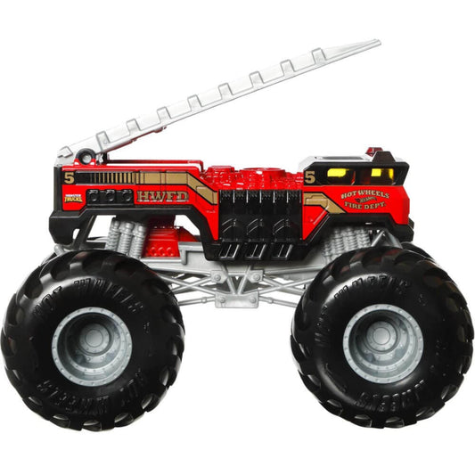 Coches Hot Wheels camión de bomberos rojo, vista lateral, juguetes para niños