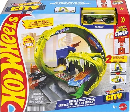 Pista Hot Wheels City ataque de serpiente, vista frontal, juguete de carreras