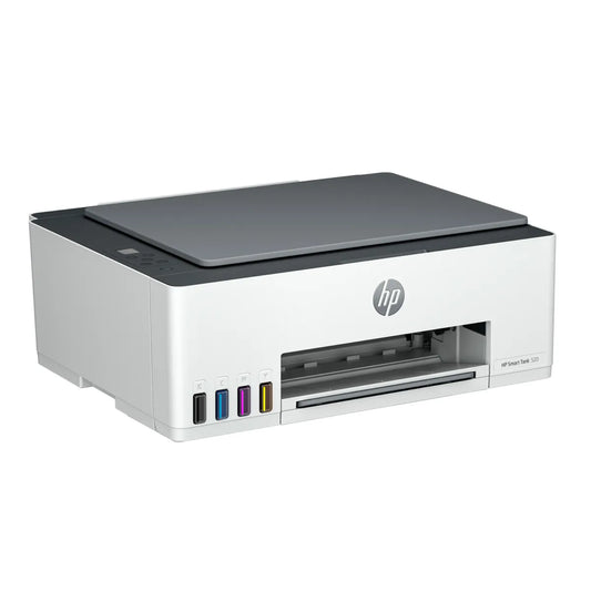 Impresora HP blanca, vista lateral, ideal para hogar y oficina