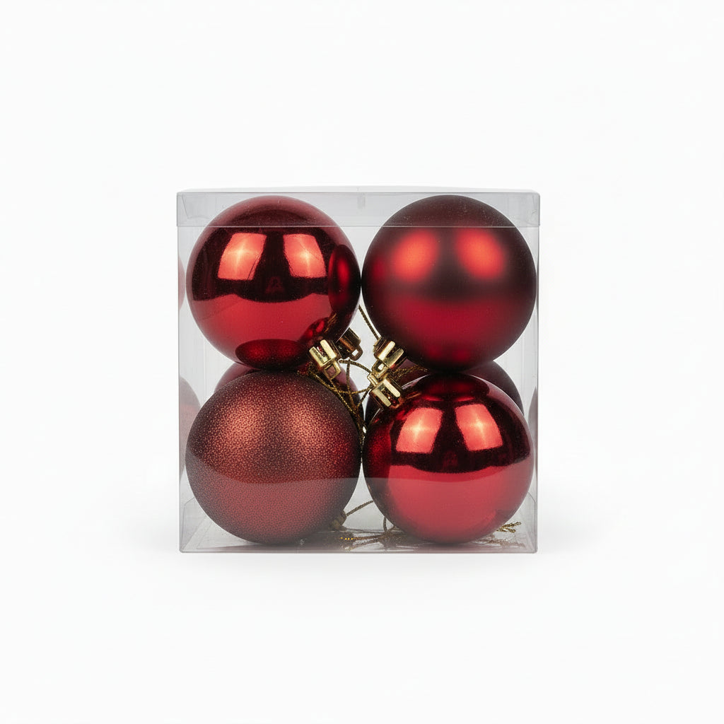 Set de 4 Pelotas Navideñas de 10cm Rojas