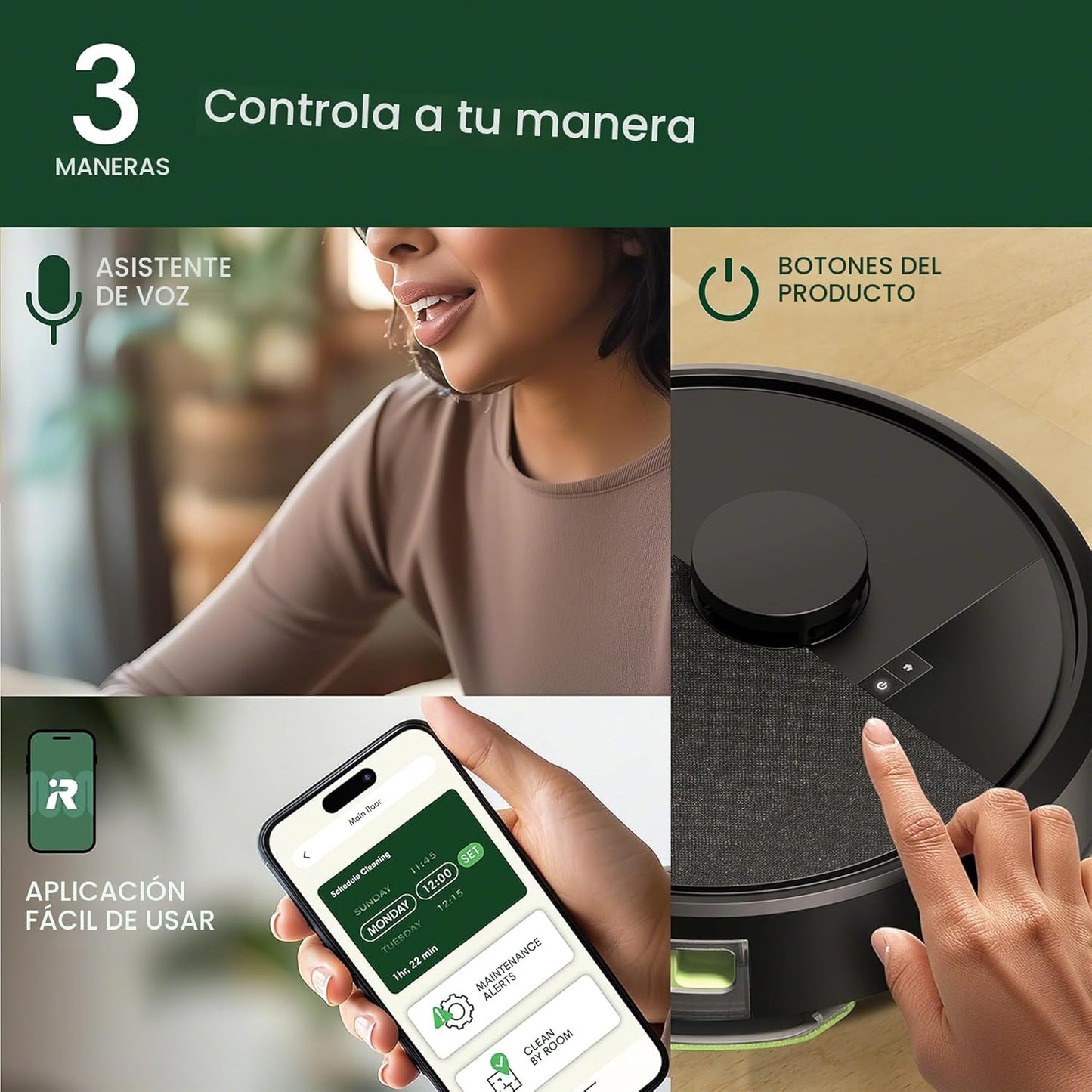Controla la aspiradora robot iRobot Roomba 105 Honduras mediante voz y aplicación fácil de usar