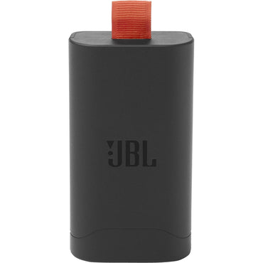 Batería extraíble JBL para parlantes con diseño compacto y tira de transporte en color naranja
