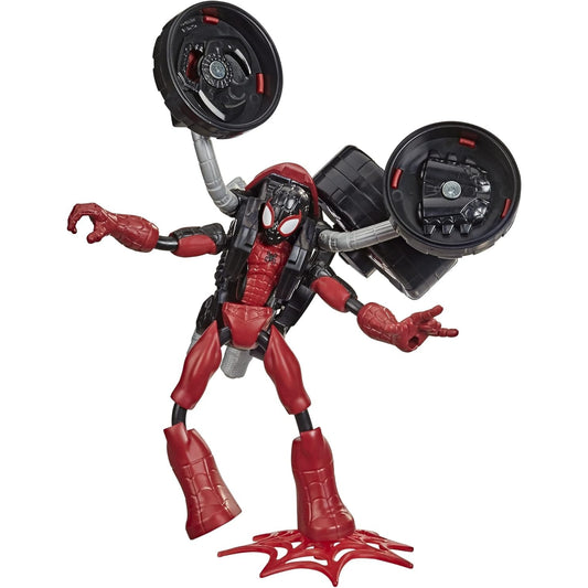 Juguete de Spiderman rojo, figura dinámica con hélices, ideal para juegos de aventura.