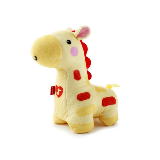 Jirafa de peluche amarilla, vista lateral, juguete suave para niños