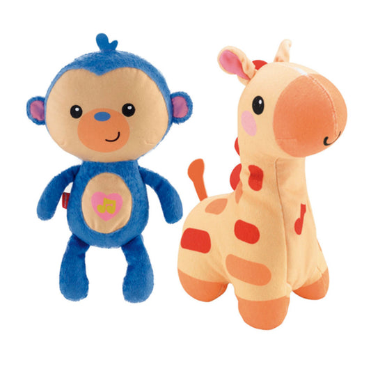 Muñecos de peluche de mono azul y jirafa color beige, juguete para niños