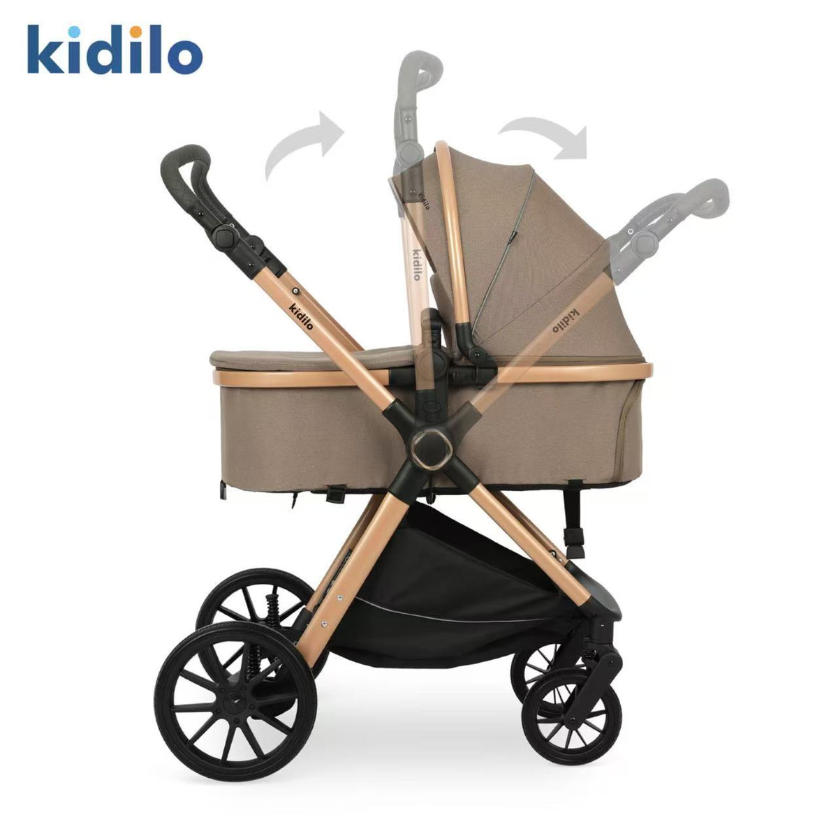coche KIDILO ajustable marrón desde un lado, uso en exteriores