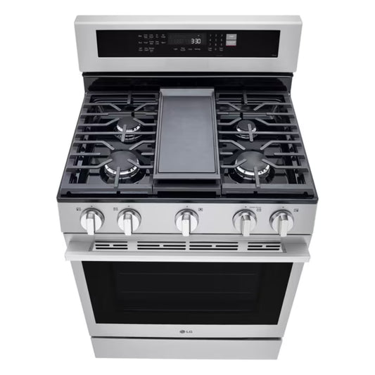Estufa a gas LG 5 quemadores acero inoxidable con parrilla de hierro fundido y horno espacioso