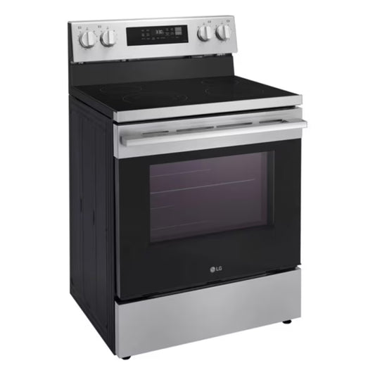Estufa eléctrica LG negra frontal, cocina moderna