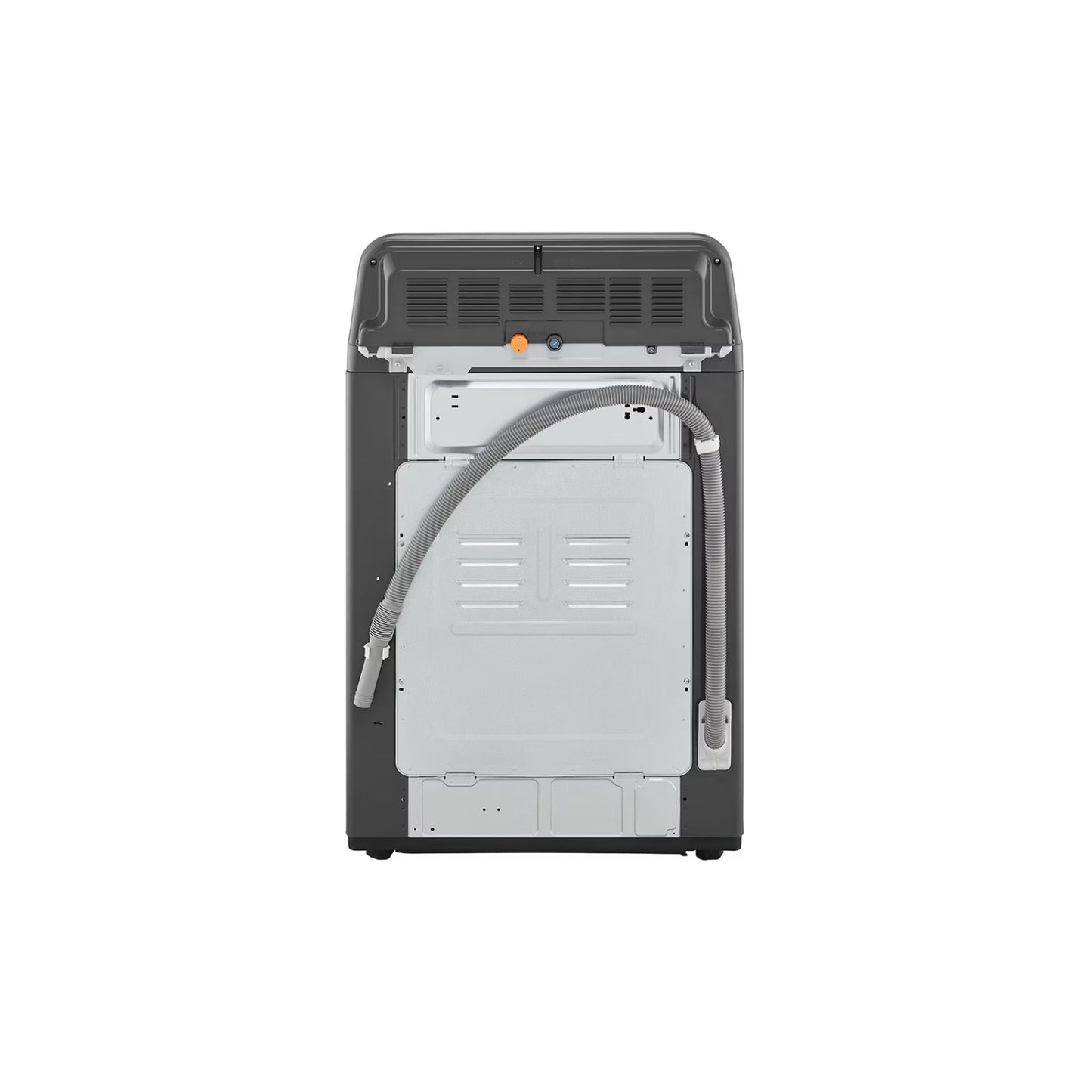 Parte trasera de lavadora 25 kg smart inverter LG con conexiones de agua y desagüe